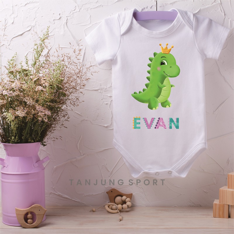 Jumper Baju Bayi Newborn Perempuan Laki-Laki Dinosaurus T Rex Bisa Custom Nama