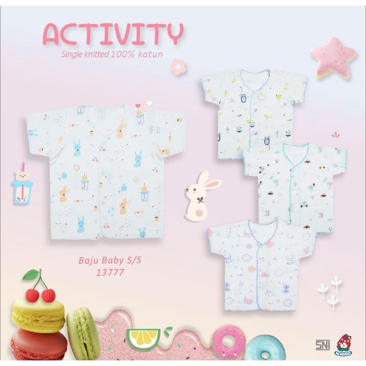 Ichigo Stelan Lengan Pendek &amp; Celana Pendek Putih Activity (0-3 Bulan) Isi 3 Pcs.  IC-SPDCPDPA/3