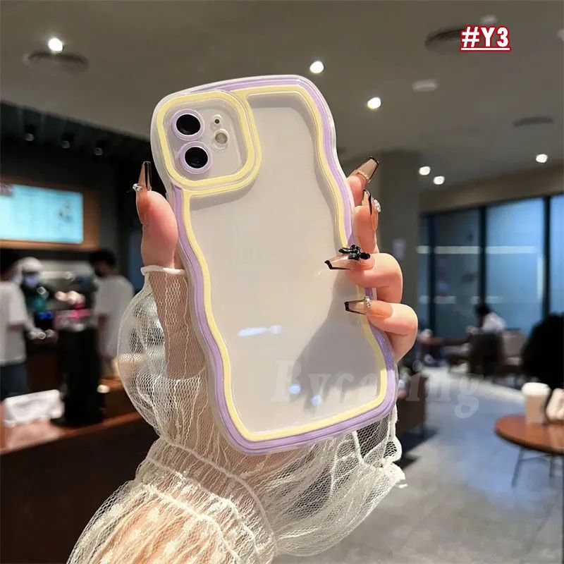 Vivo Y02 V25 Y16 Y35 Y22 Y15s Y15A Y33s Y21s Y20 Y12i Y01 Y21 Y12 Y12s Y15 Y17 Y19 Y51 Y53S Case Mewah Simple Macaron Warna Kontras Jahitan Bergelombang Tepi TPU Soft Clear Cover BY