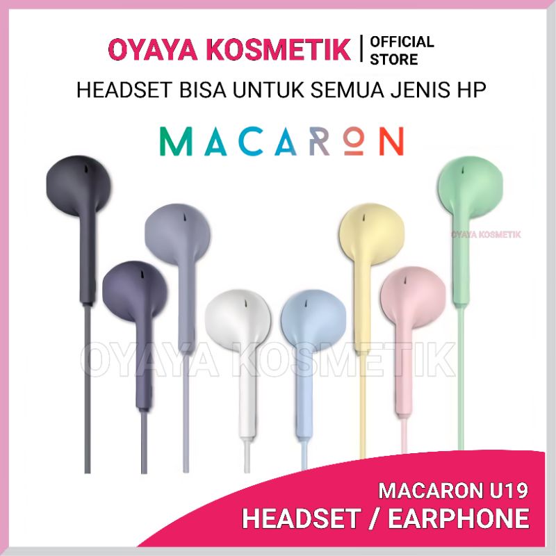 Handsfree Stereo Macaron U19 Headset Extra Bass Earphone U 19 Hifi Stereo Jack 3.5MM With Mic Bisa Untuk Telepon Telfon Telephone Warna Kuning sky blue biru Putih Hitam Pink Hijau tosca Abu abu Navy BERKUALITAS Oyaya kosmetik pekanbaru Grosir riau