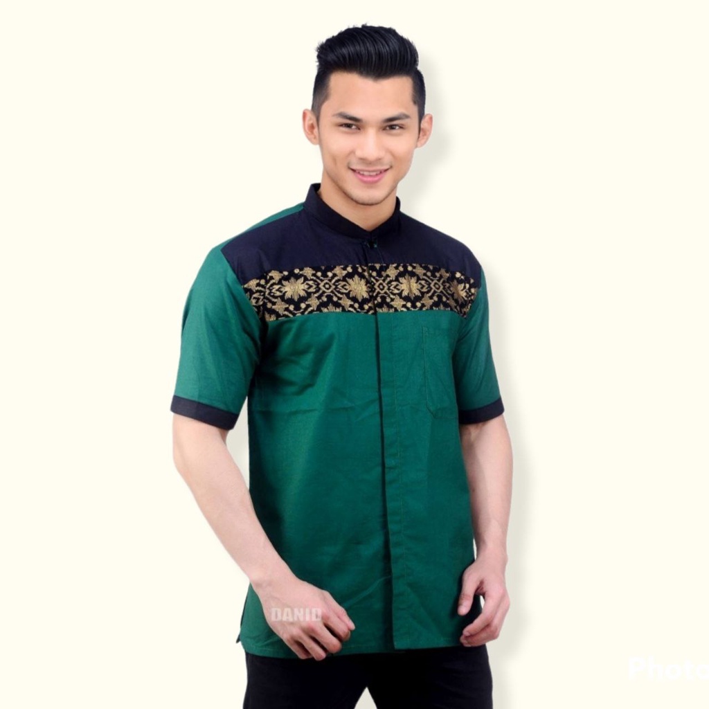 NEW BAJU KOKO BATIK EMAS LENGAN PENDEK BUSANA MUSLIM SERAGAM HADROH HILWA AZAHIR ALKHALIS 12.12