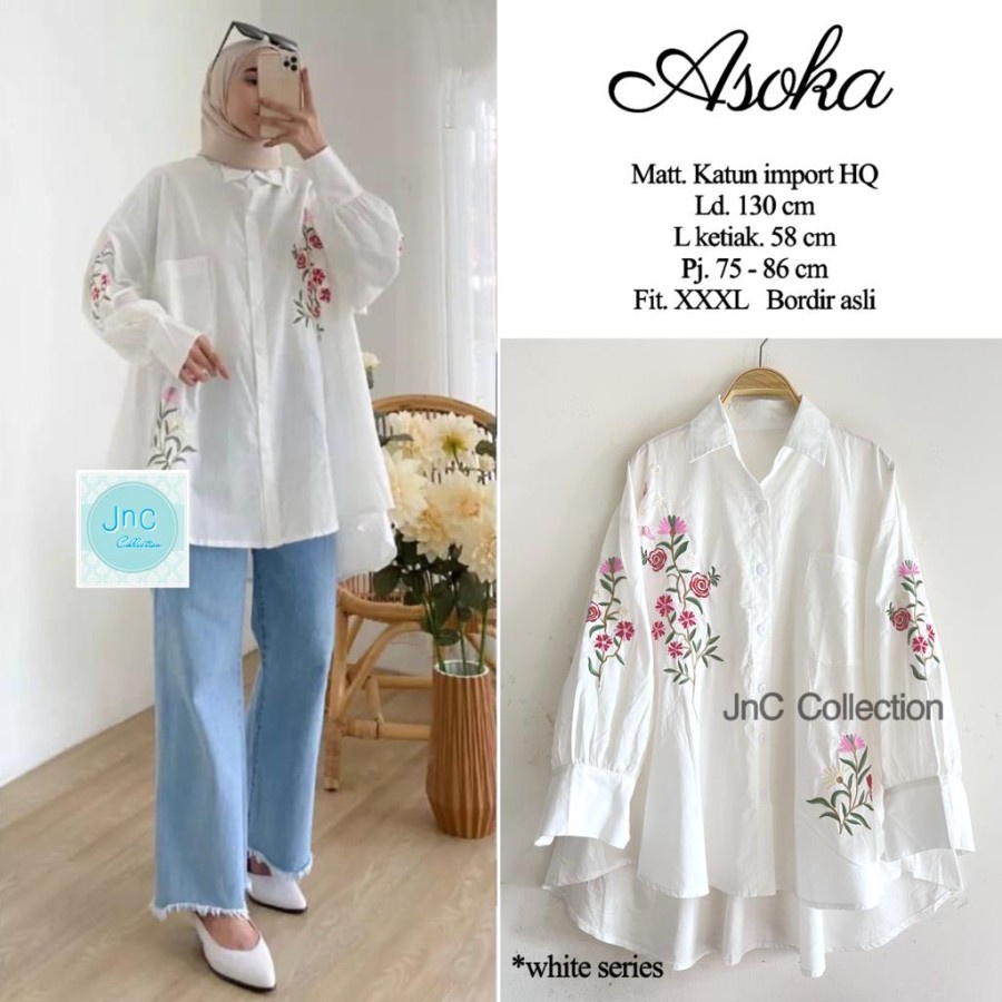 Kemeja Wanita Blouse Wanita BLOUSE KEMEJA KATUN JUMBO BORDIR BUNGA LD 130 - ASOKA 9D0D
