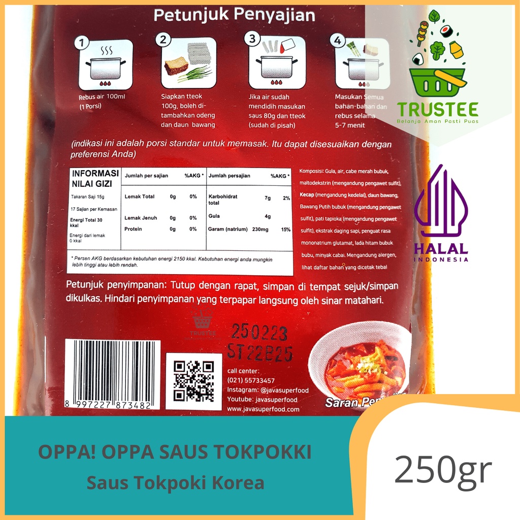 Oppa! Oppa Saus Tokpokki Tokpoki Tteokbokki Topoki Sauce Halal 250gr