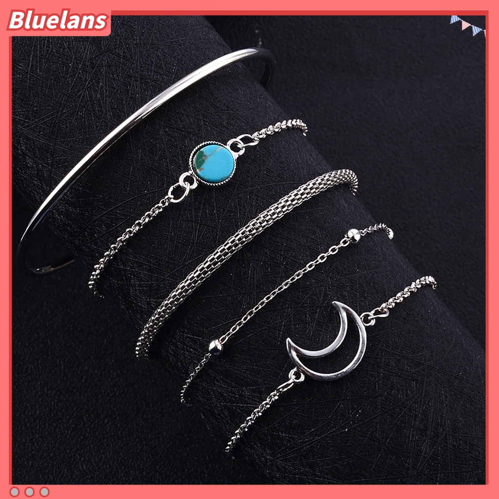 5pcs / Set Gelang Rantai Multi Bentuk Bulan Bahan Alloy Untuk Wanita