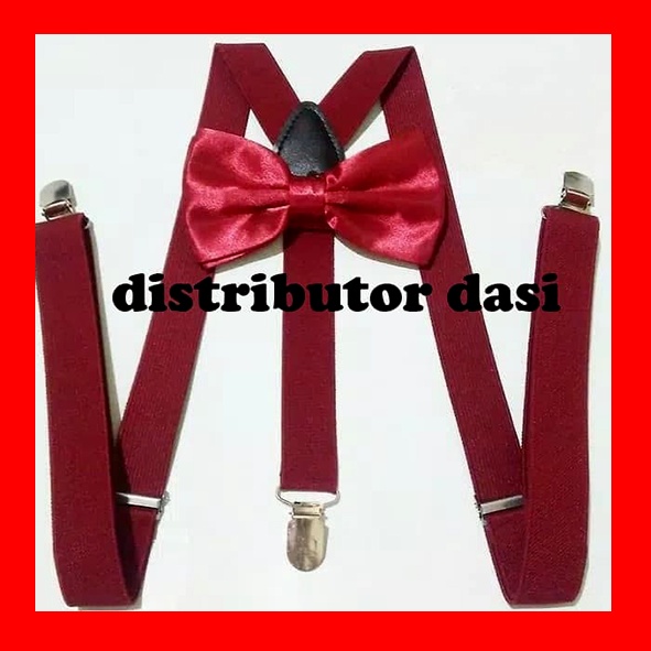 suspender bretel capit 3 set dasi kupu kupu merah maroon distributor