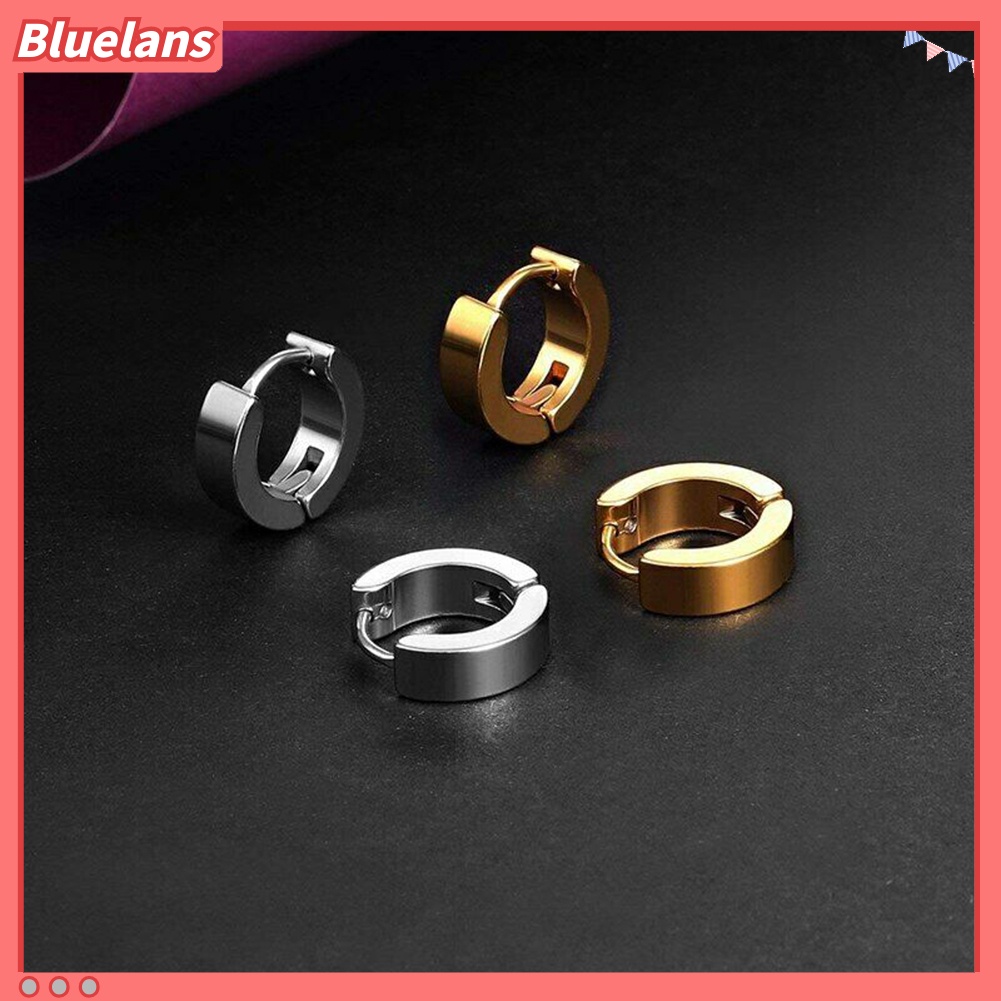 [Bayar Di Tempat]1 Pasang Anting Pria: Model Lingkaran Keren Dari Stainless Steel Tersedia 4 Warna