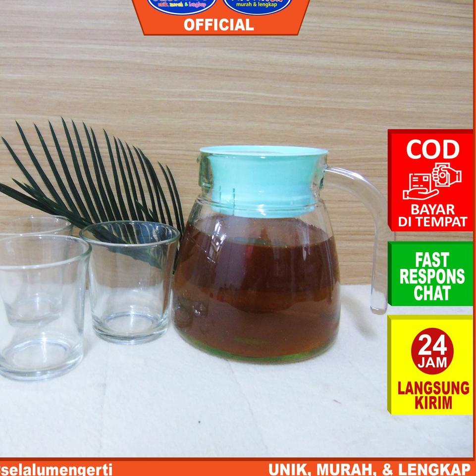 Rekomendasi IDOLMART Teko Set Mini Kimglass - Teko plus Gelas 4in1 - Teapot Kaca Surabaya