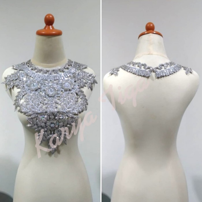 Bordir Renda Bordir Kerah Melingkar Full Payet - Perak