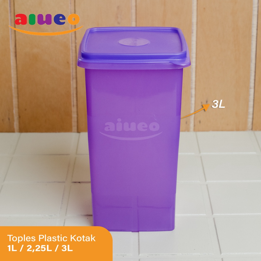 AIUEO | Toples Plastik Kotak 1L / 2,25L / 3L Murah Toples Kue Serbaguna