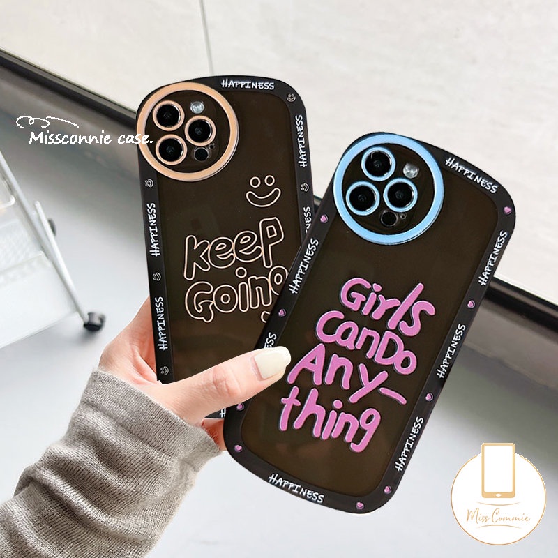 IPHONE Ins Fashion Label Huruf Telepon Case Kompatibel Untuk Iphone11 13 12 14 Pro MAX XR 6 6s 78 Plus XS MAX X SE 2020 Shockproof Airbag Lensa Bulat TPU Lembut Full Cover