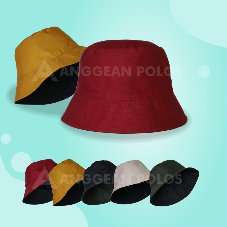 Trend Bucket Hat Polos Topi Bucket Pria Wanita Korea Bolak Balik Bucket Hijab Bucket Head Buket Hat 