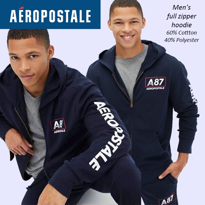 Jaket hoodie pria AEROPOSTALE polos plus print lengan