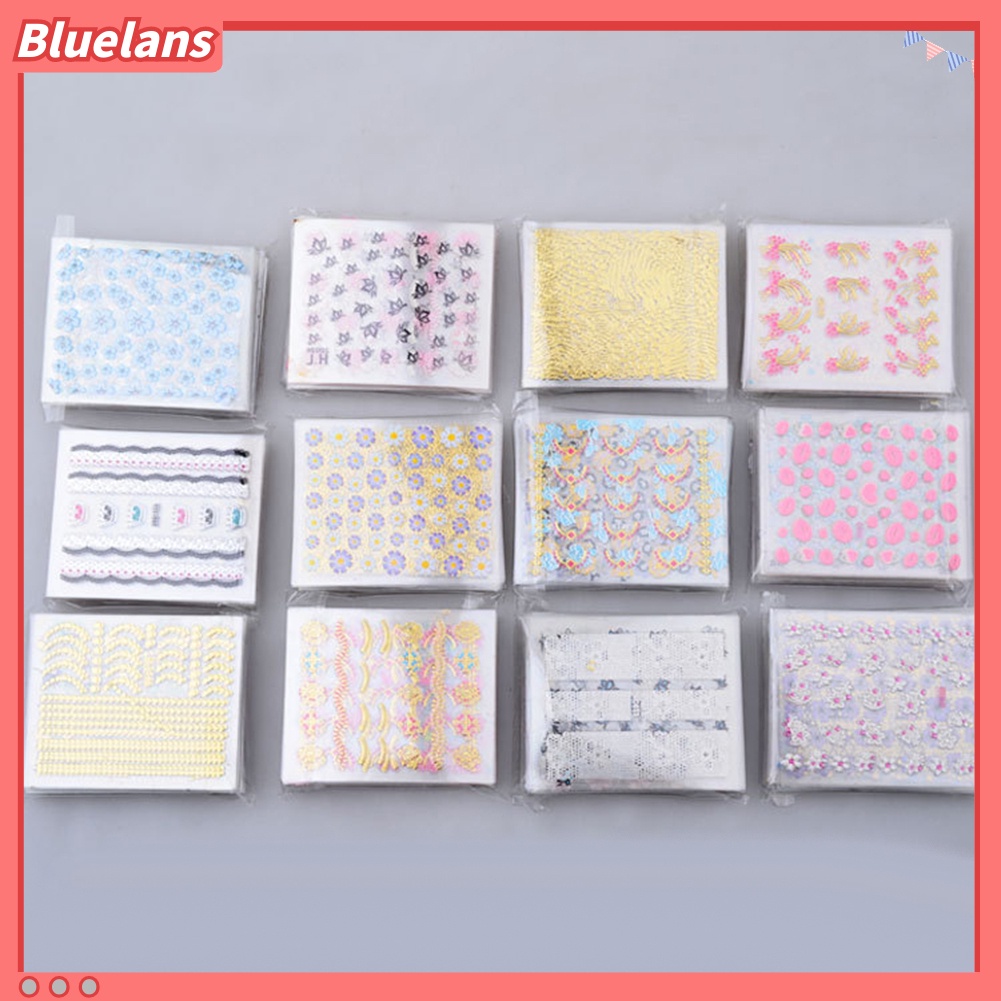 Bluelans 10 Lembar Stiker Kuku Motif Bunga Campur Untuk Dekorasi Manicure / Nail Art DIY