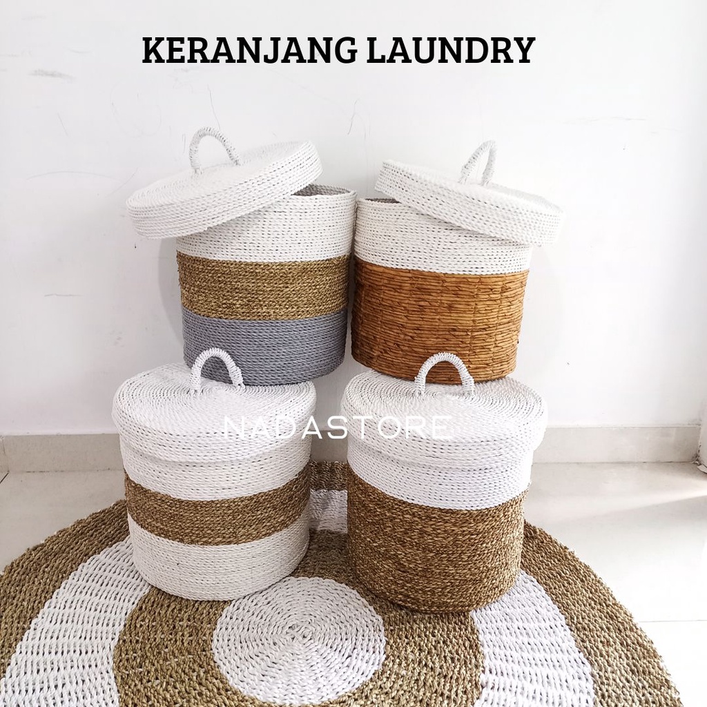 LAUNDRY BAG SEAGRASS WITH CAP / KERANJANG LAUNDRY SEAGRASS DENGAN TUTUP