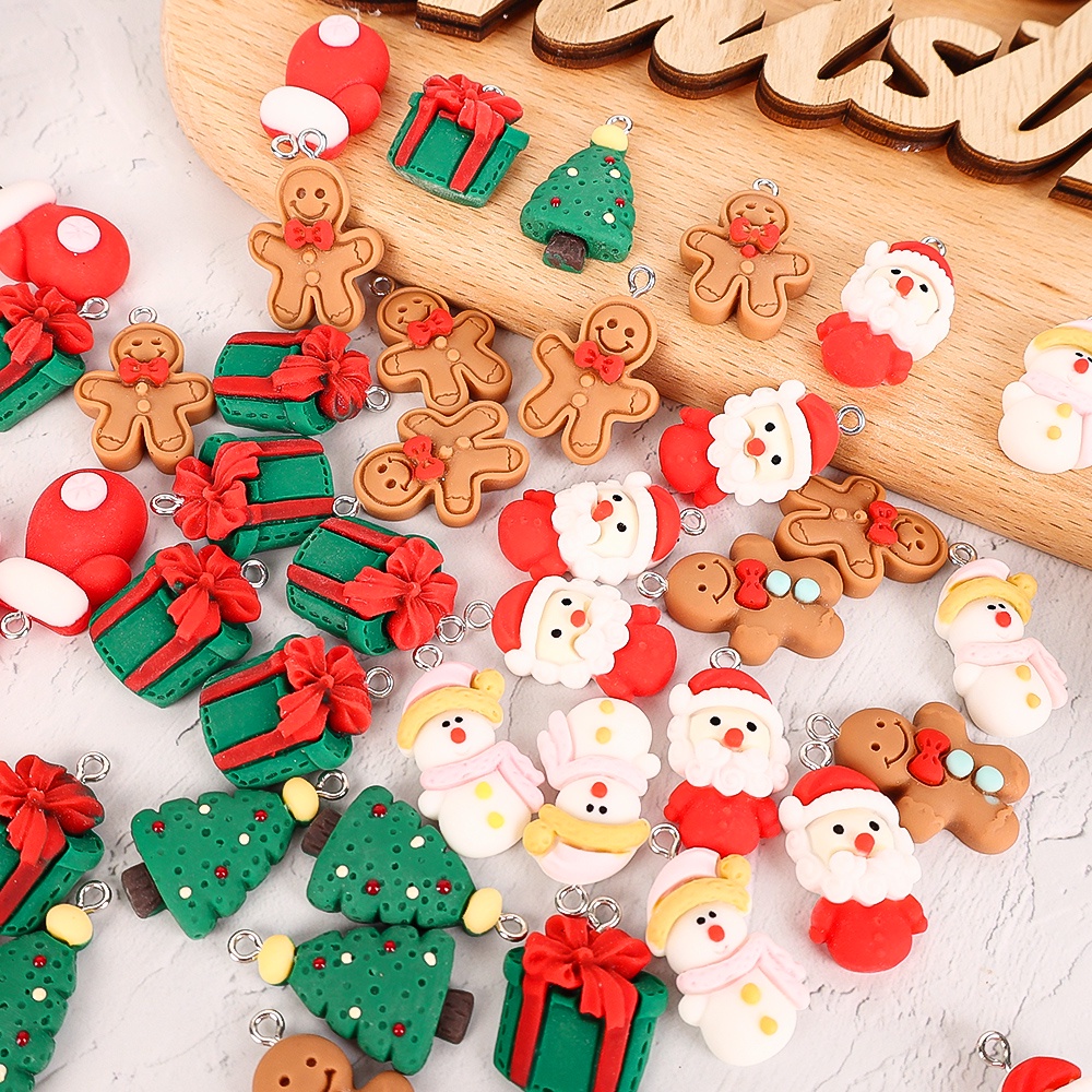 Liontin Bentuk Gingerbread Natal Bahan Resin Untuk Membuat Perhiasan Anting Gelang Gantungan Kunci