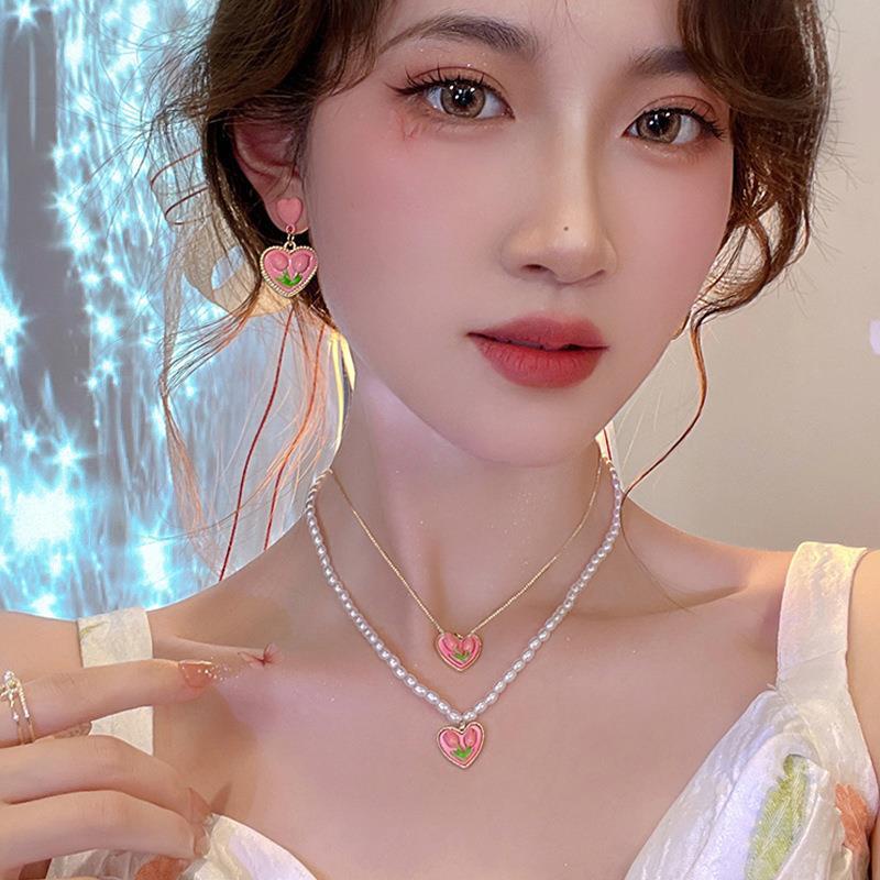 Y2k Kalung Choker Rantai Liontin Kupu-Kupu / Tulip / Hati Hias Kristal / Mutiara Gaya Elegan Untuk Wanita