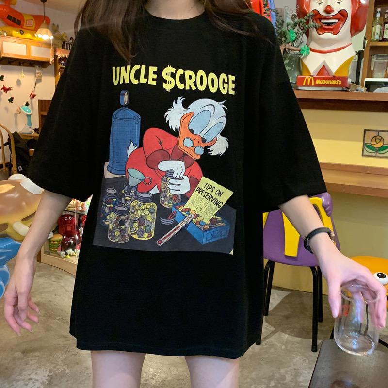 [littlecrab] Kaos Oversize Uncle $crooge Tips On Preserving Colorful T-shirt Unisex Couple Sablon Paman Bebek Sibuk Kerja Unik Lucu Berkualitas Korean Style