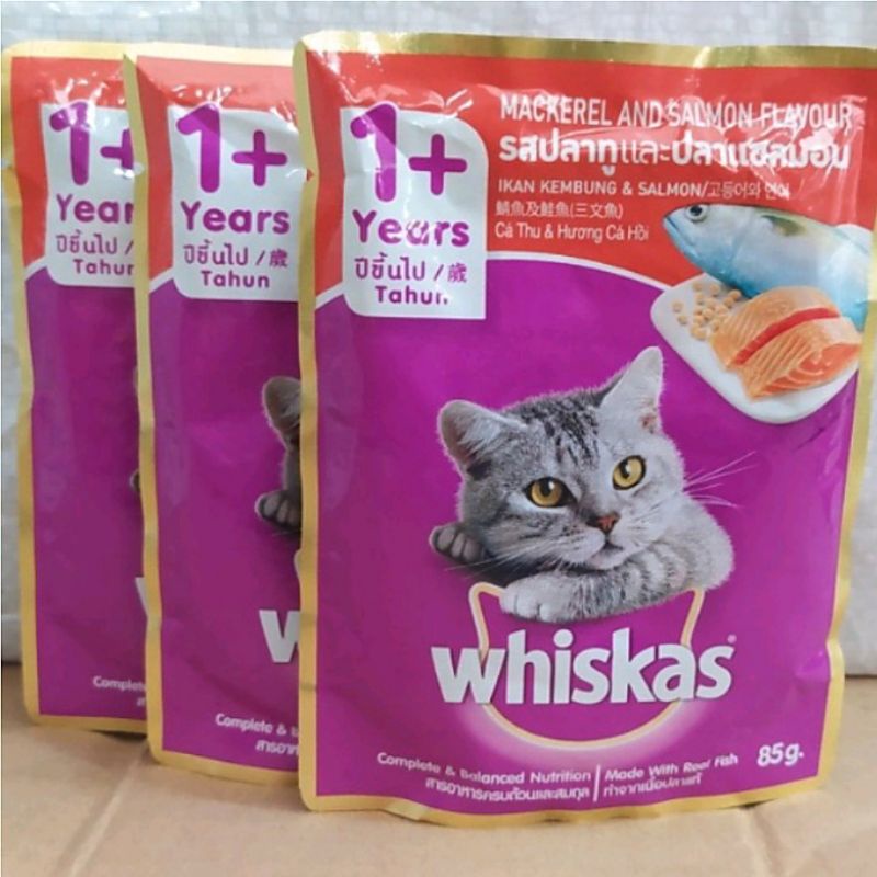 1 Box isi 24 Whiskas Sachet Mackarel and salmon Flavour 85gr / wet food