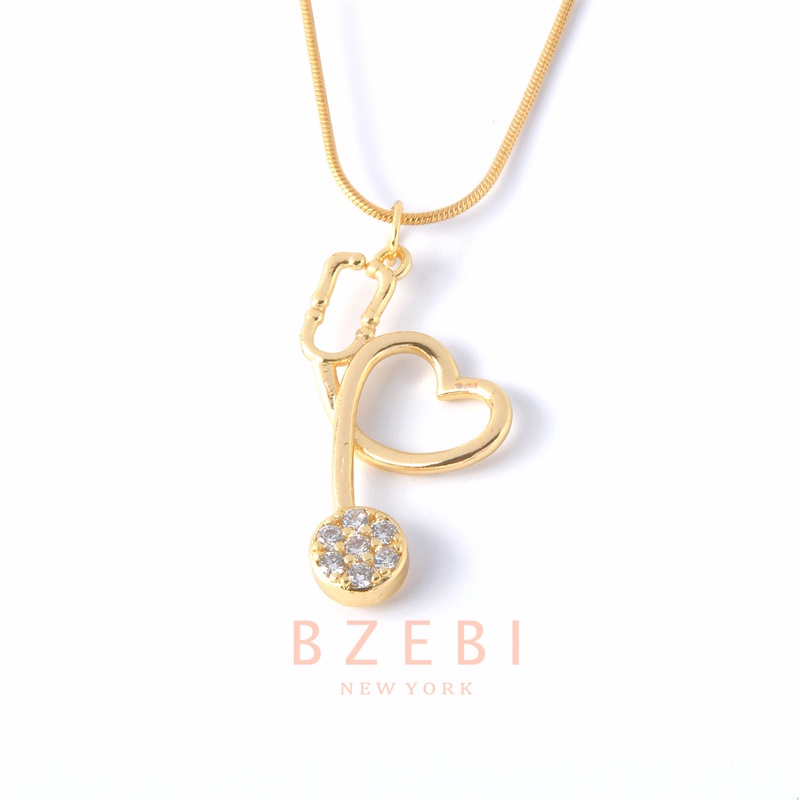 Bzebi Kalung Rantai Titanium Steel Lapis Emas 18k Liontin Berlian Imitasi Untuk Wanita 73n