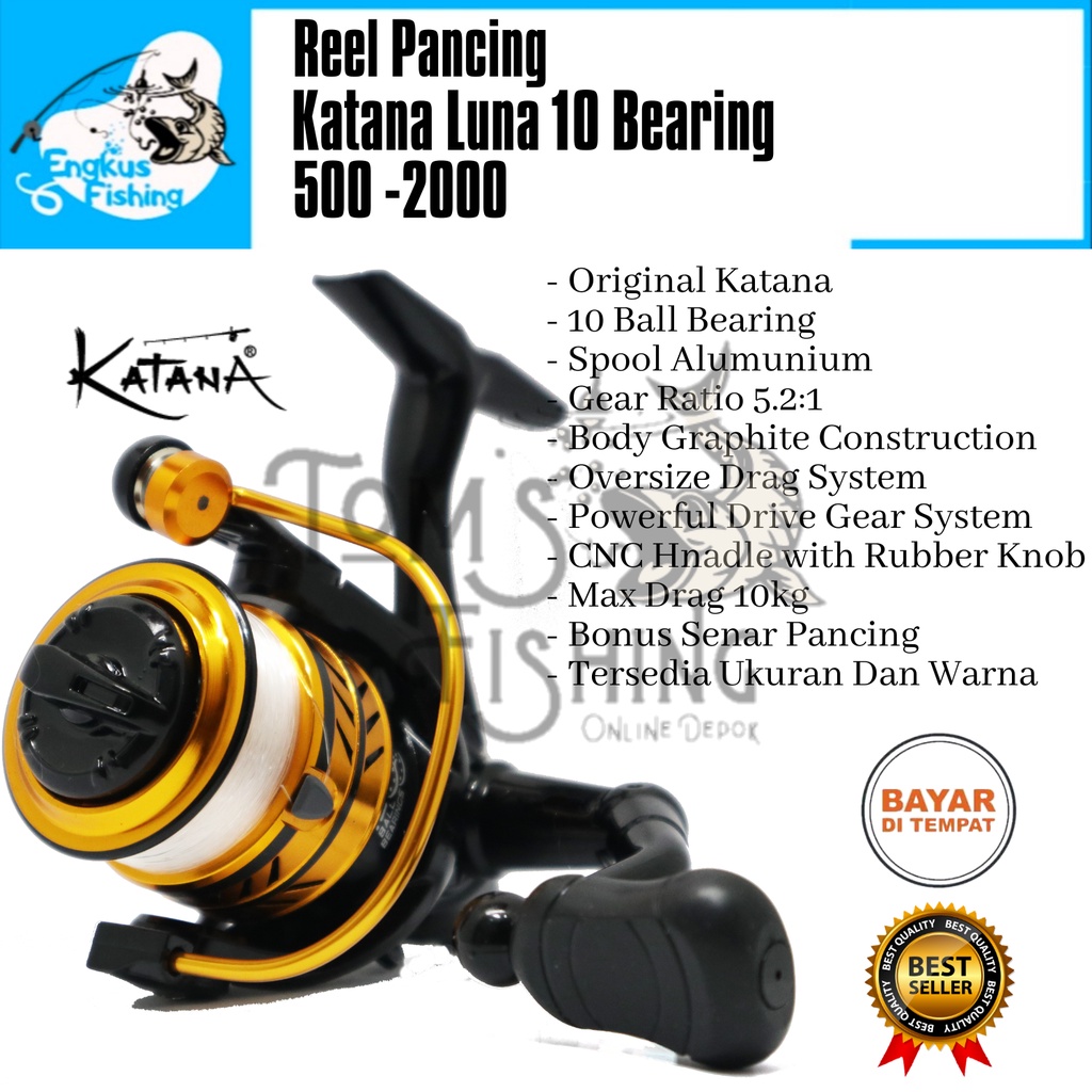 Reel Pancing Katana Luna 500 - 2000 (10 Bearing) Bonus Senar Spool Alumunium - Engkus Fishing