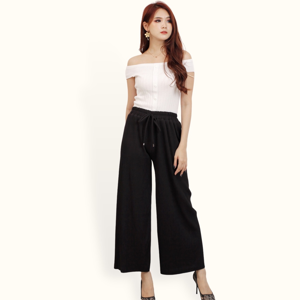 Celana Kulot kaki lebar wanita gaya korea model ploi flisket lidi - XSHOP Bonita