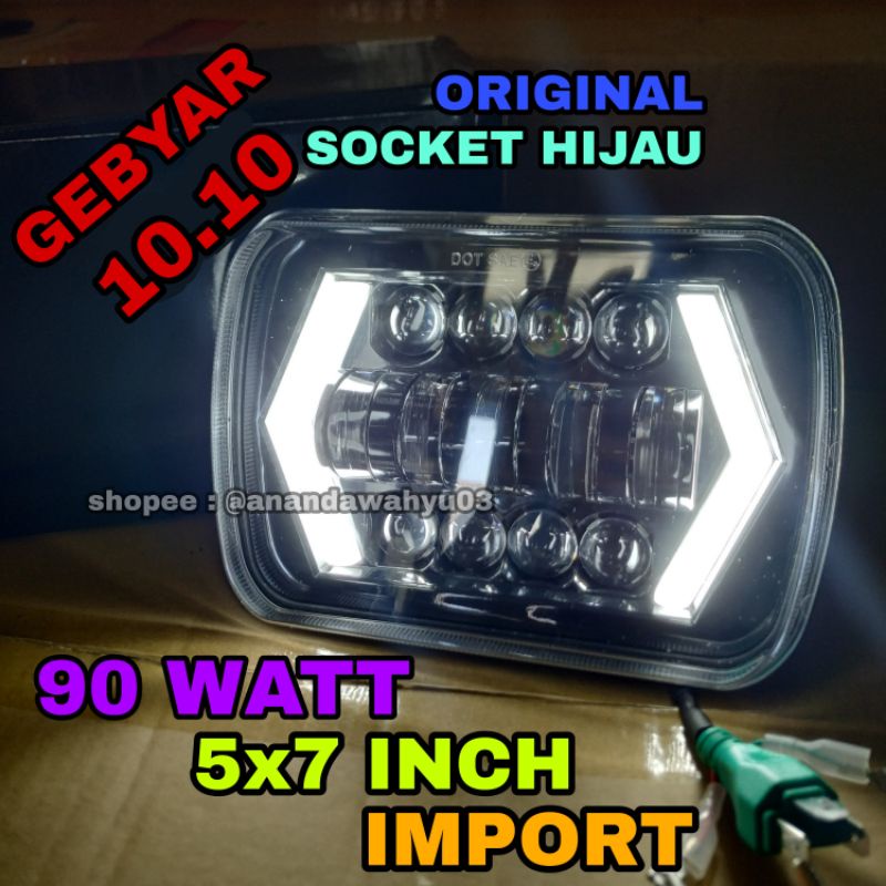 Lampu Led Depan Variasi Kotak 5x7 Inch Spyder 90 Watt JEEP KATANA FEROZA TAFT L300 IMPORT