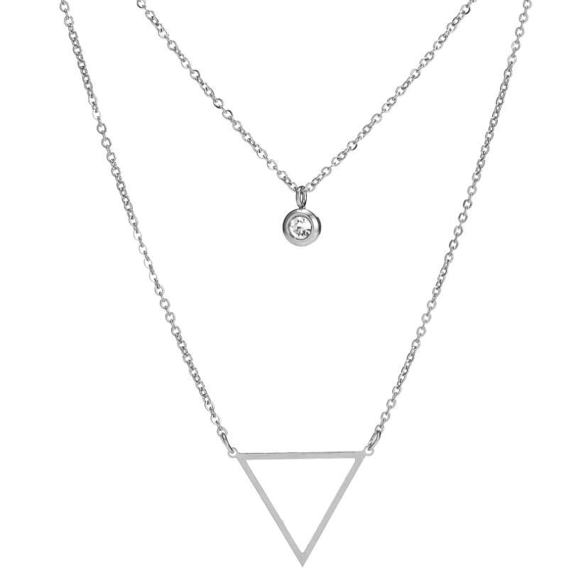 Kalung Rantai Liontin Geometris Segitiga Bulat Bintang Hati Aksen Berlian Gaya Jepang Korea Untuk Wanita