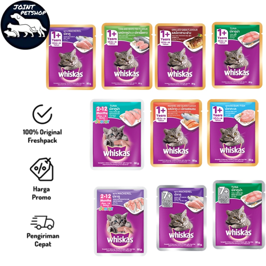 Makanan Kucing Whiskas Sachet Junior Mackerel Pouch 80G Wet Food