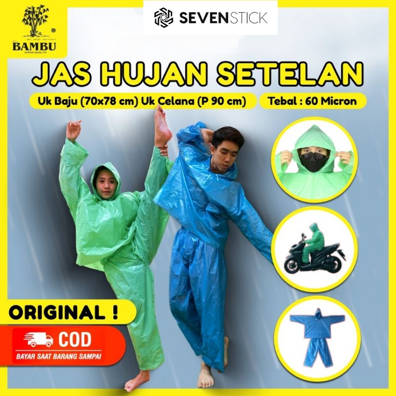 Jas Hujan Setelan Ponco Plastik LDPE Bambu Tebal Murah