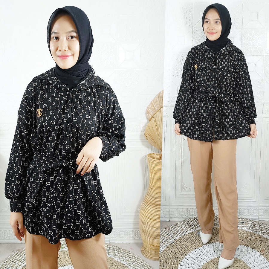 SETELAN TIARA KEMEJA BUSUI FRIENDLY OVERSIZE DAN CELANA PANJANG WANITA CANTIK GL FASHION