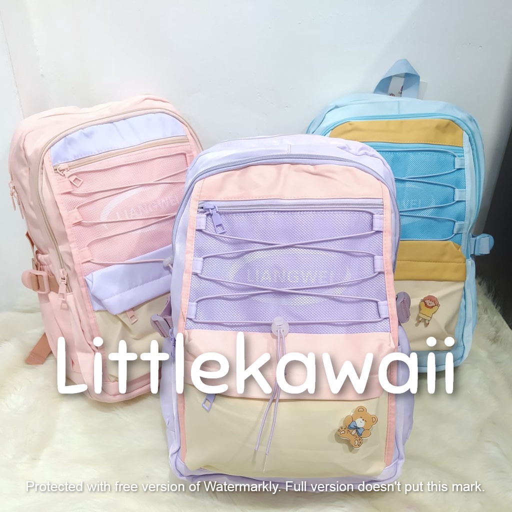 LK/Tas Ransel Laptop Backpack Parasut Sekolah Fashion Anak Remaja Korean Style Kantong Jaring Tali Liangwei Import