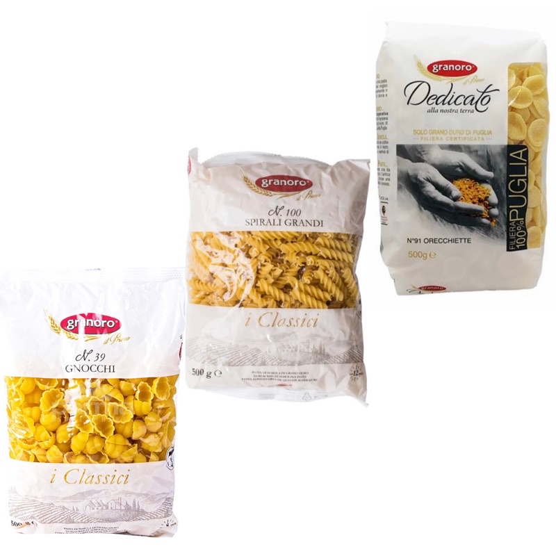 

Granoro / Pasta / 500gr / Gnocchi / N 39 / Orecchiette / N 91 / Spirali / Grandi / N 100 / i Classici / Spiral / Dedicato / filiera / Puglia