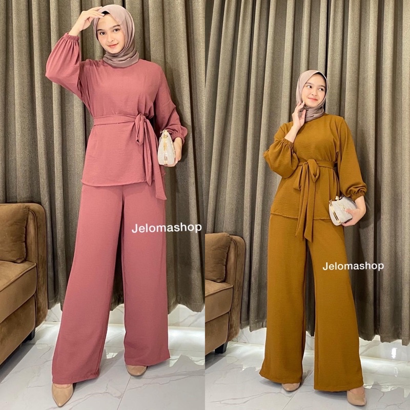 Sarah set crinkle / Setelan celana wanita crinkle airflow terbaru