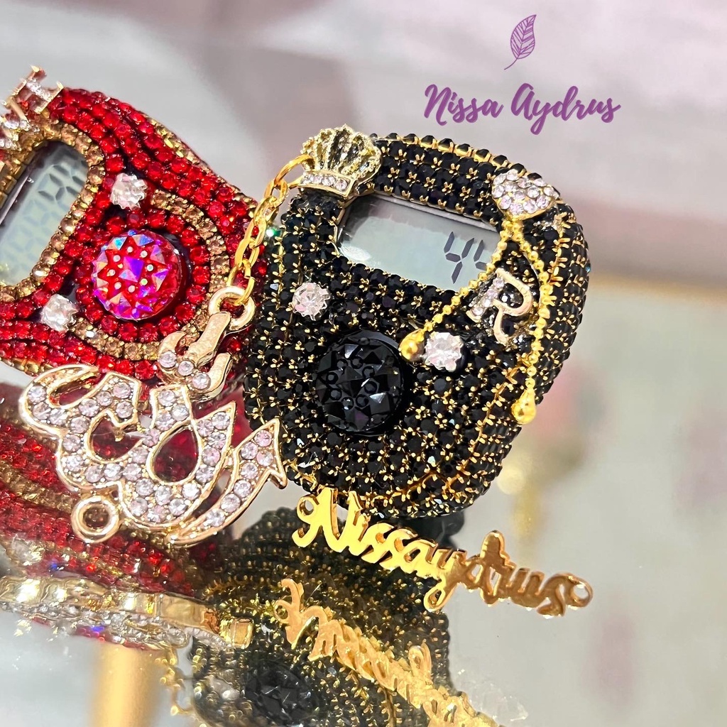 Nisa Aydrus - LED ALARM Swarovski Black C Gold Lafadz Allah Love Rumbai Inisial