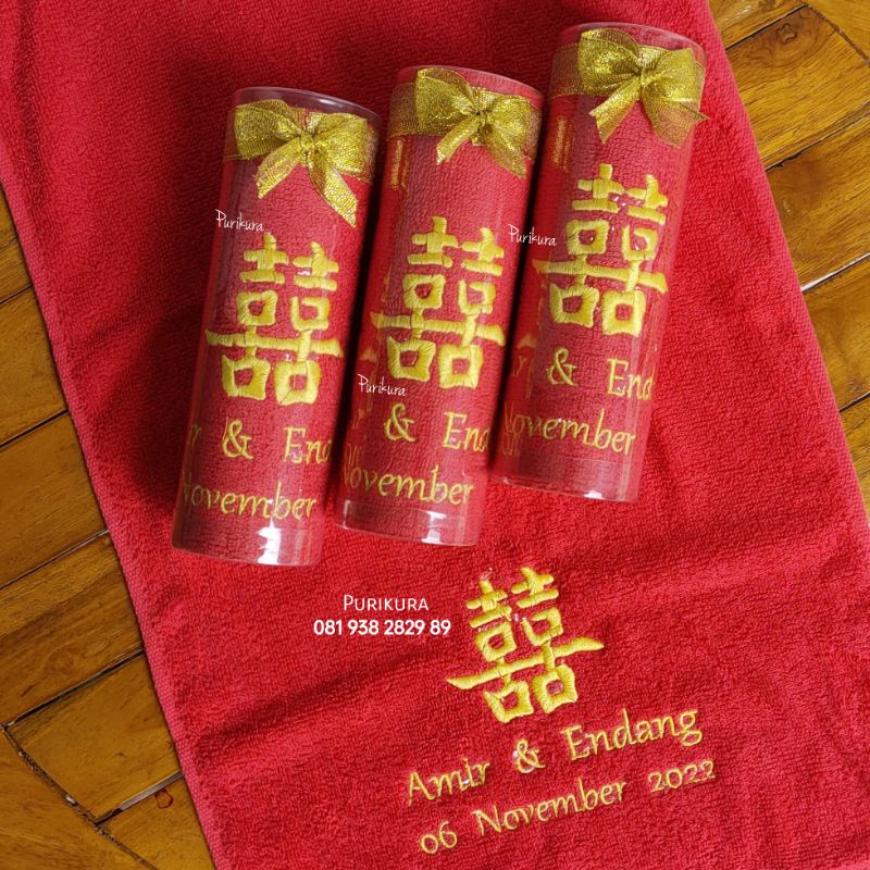 Handuk shuang xi /tea pai minimal order 24pcs