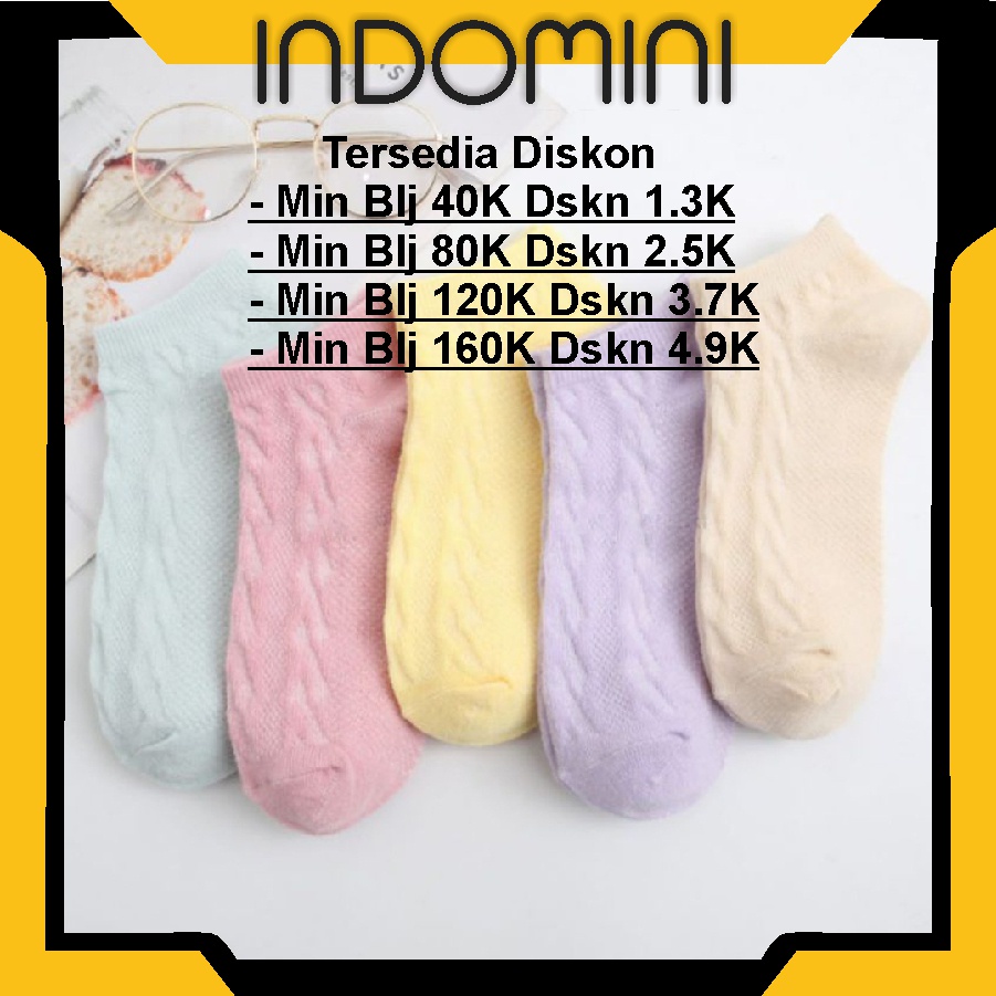 INDOMINI Kaos Kaki Wanita Motif Pattern Rajut Polos Fashion Korea Women Sock Import Murah KK014