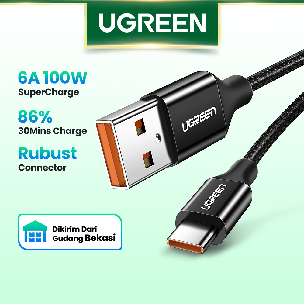 【Stok Produk di Indonesia】(12 Bulan GARANSI) Ugreen 6A 5A Kabel Charger USB Tipe C Fast Charging 100W Untuk Huawei P40 Pro Mate 30 P30 Pro