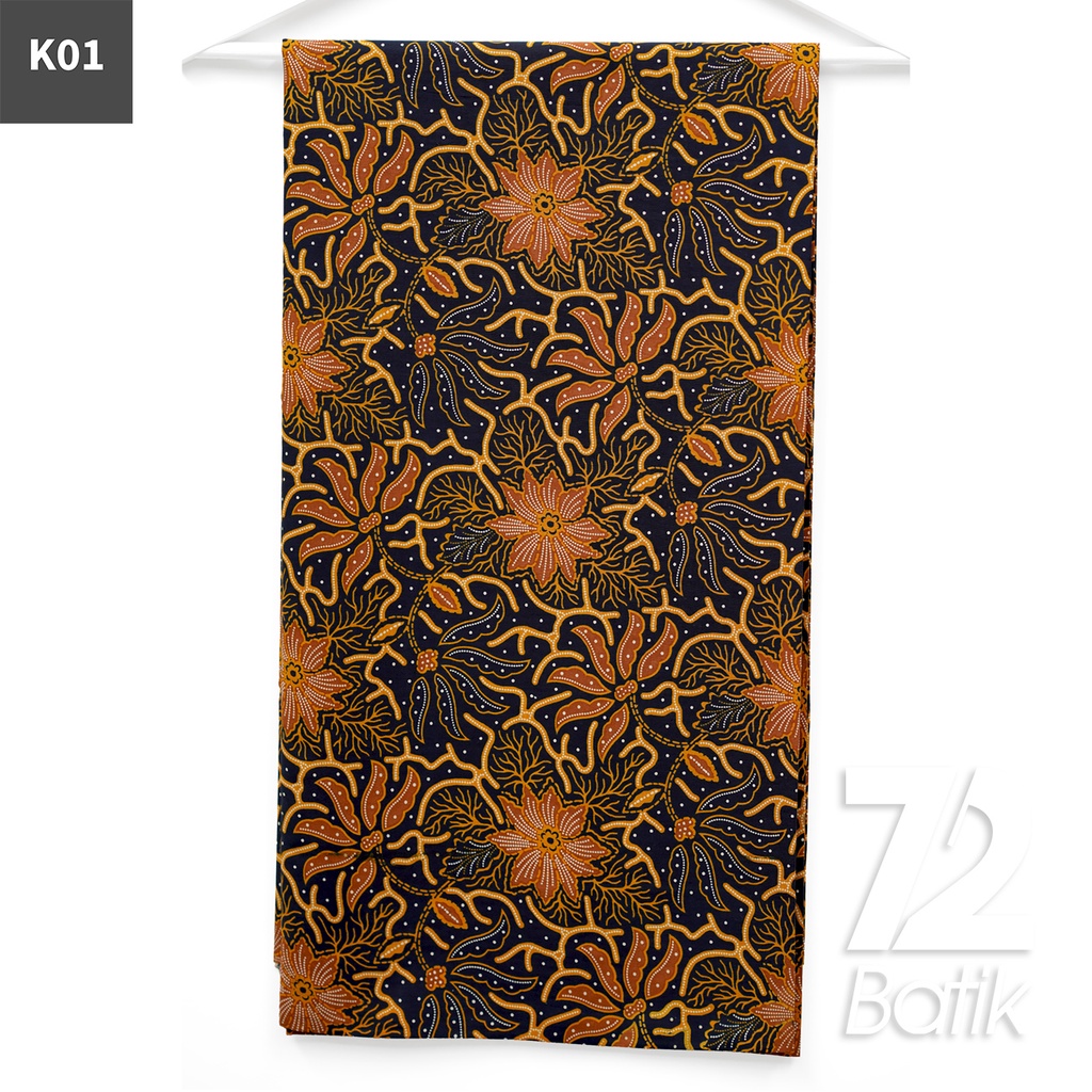 KAIN BATIK PREMIUM Bahan Katun Motif Kembang Neo Warna Biru Hitam 722565 CAP 72IL Jarik Jarit Samping Kebat Panjang Batik Katun Modern Premium Bahan Seragam Batik Pernikahan Kantor Keluarga Murah Kamen Jadi Batik Bali Lembaran