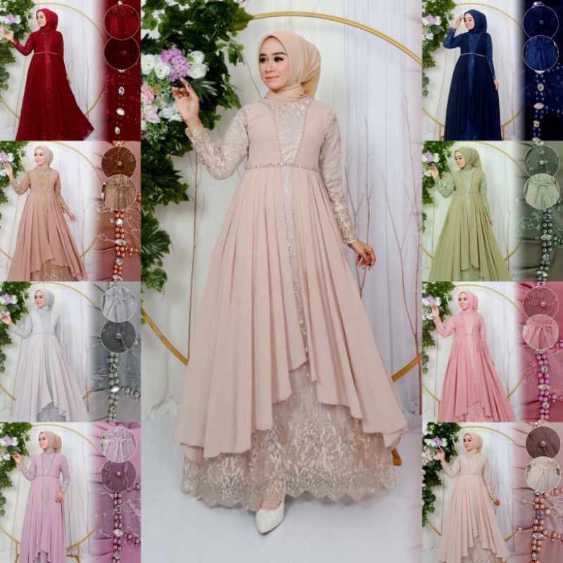 GAMIS DIANA // BAHAN TILLE BORDIR MUTIARA MIX CERUTY PLUS PAYET // By Jannah