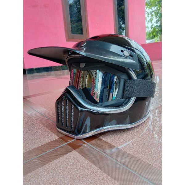HELM CAKIL RETRO / HELM CAKIL FULL FACE / HELM CAKIL PRIA HITAM GLOSS