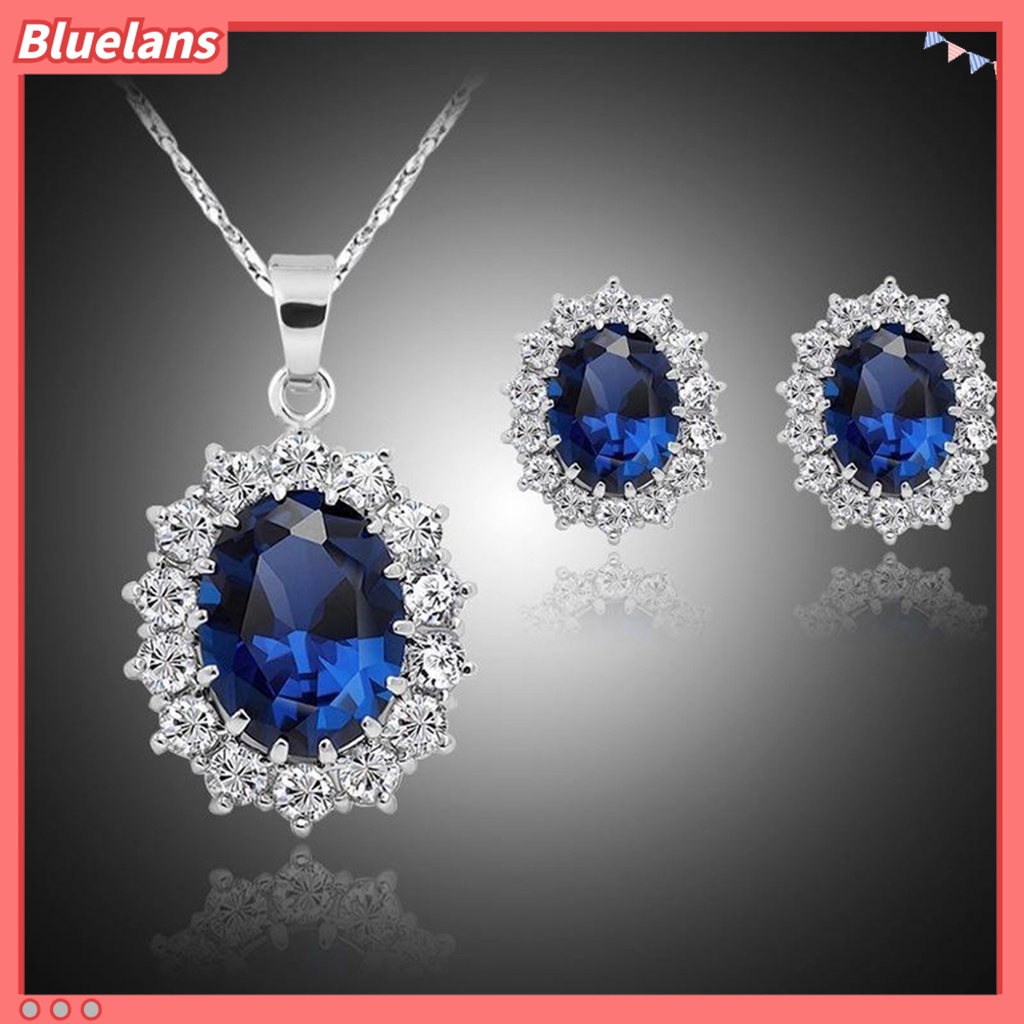 [bluelans]Fashion Faux Gemstone Rhinestone Pendant Necklace Stud Earrings Jewelry Gift