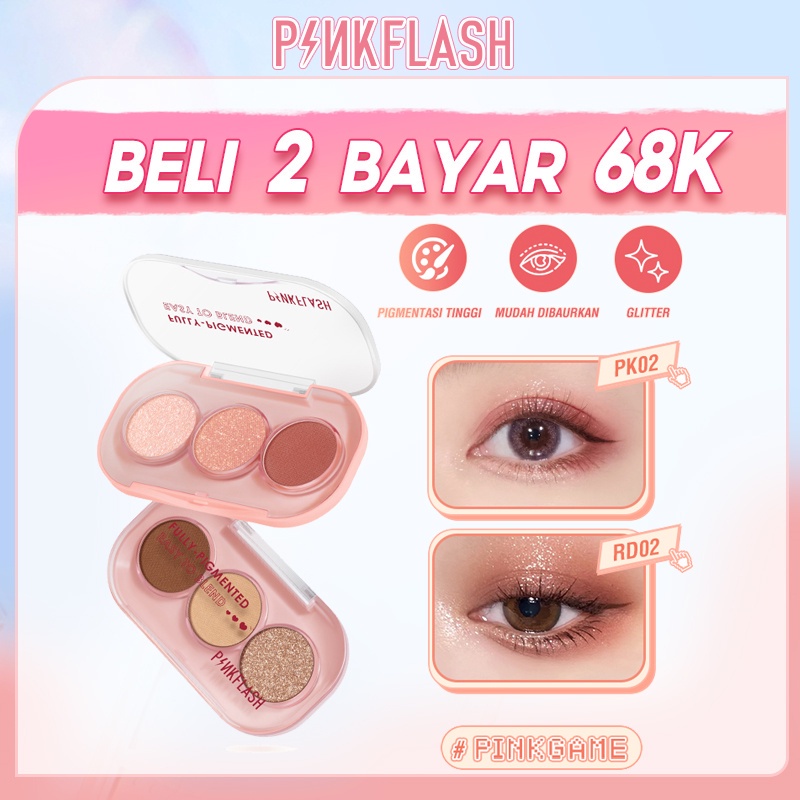PINKFLASH 3 Shades Eyeshadow Palette Kosmetik Alis High Pigment Giltter High Pigment Easy To Blend Lasting 11 Colors