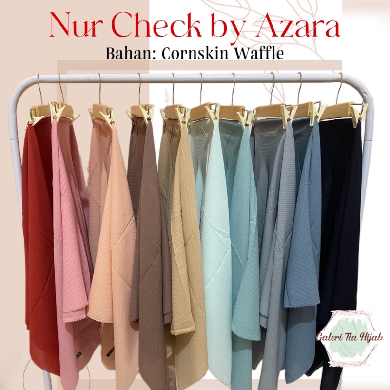 JILBAB SEGIEMPAT NUR CHECK by AZARA hijab cornskin waffle polos tekstur mewah