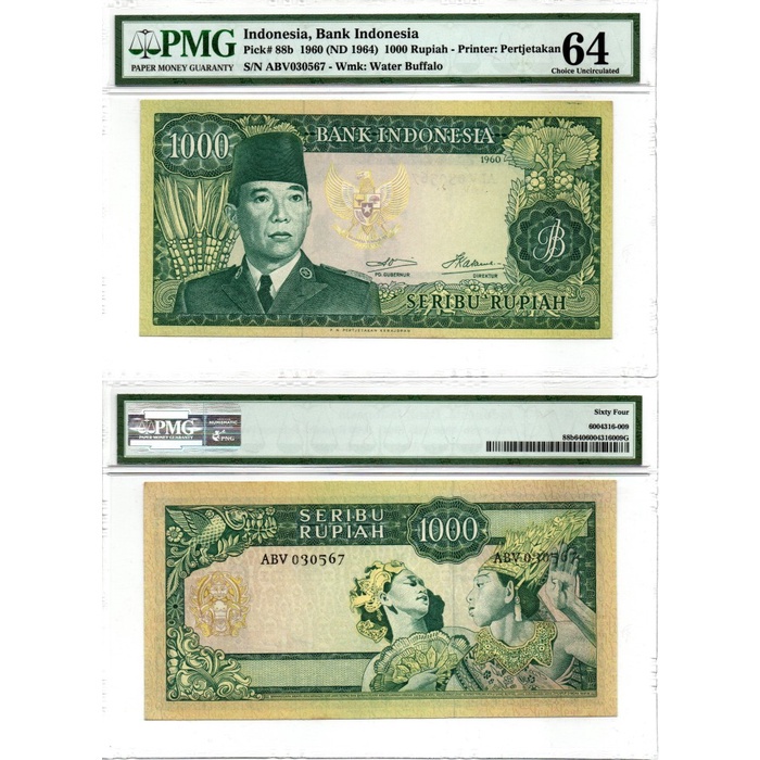 Uang Kertas 1000 Rupiah Seri Soekarno 1960 Tahun 1964 PMG 64