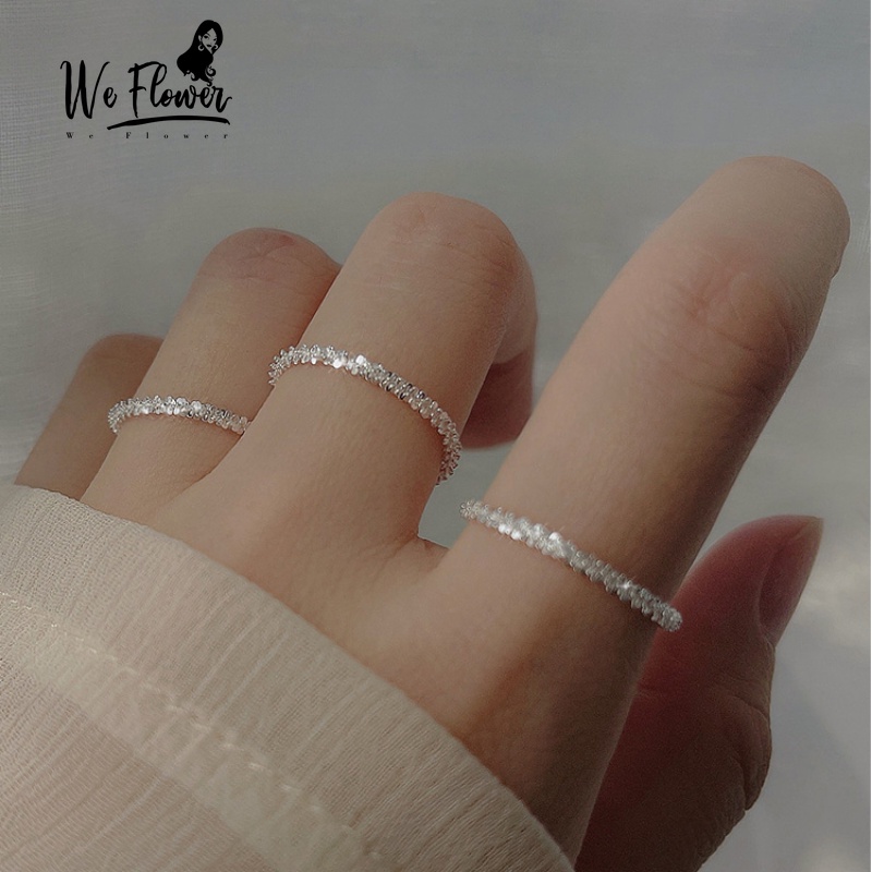 We Flower Cincin Knuckle Silver Sequin Glitter Adjustable Stackable Gaya Korea Untuk Wanita