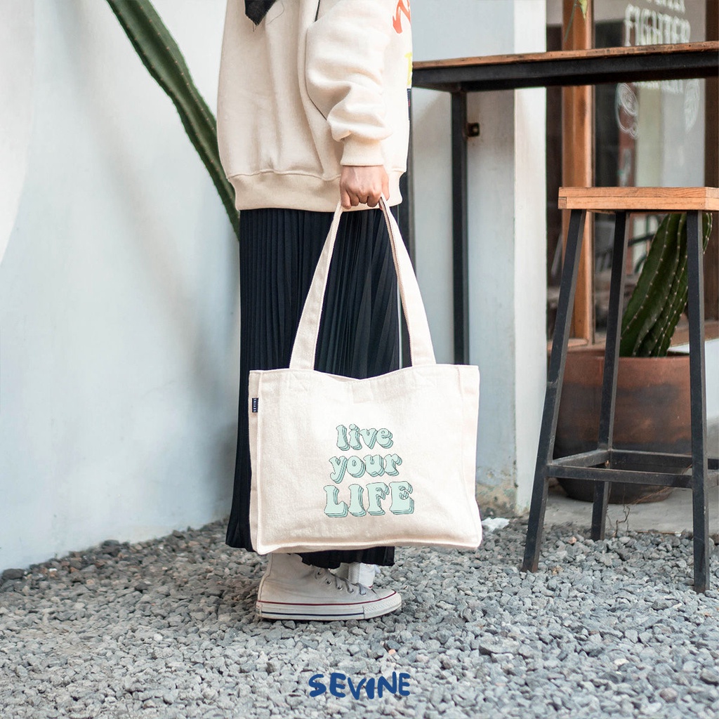 Sevine Totebag Kanvas Tas Wanita Tote Bag Kantong Laptop Kuliah Sekolah Kerja Quotes Aesthetic - KE