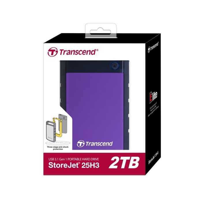 Transcend External Harddisk Storejet 25H3 2TB Antishock - Ungu