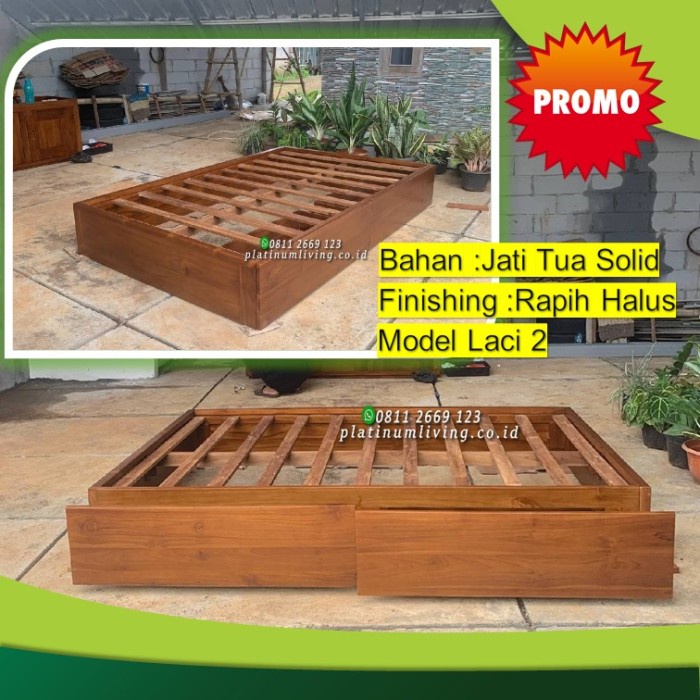 Tempat Tidur, Tempat Tidur Jati, Dipan Minimalis 2 Laci 120x200