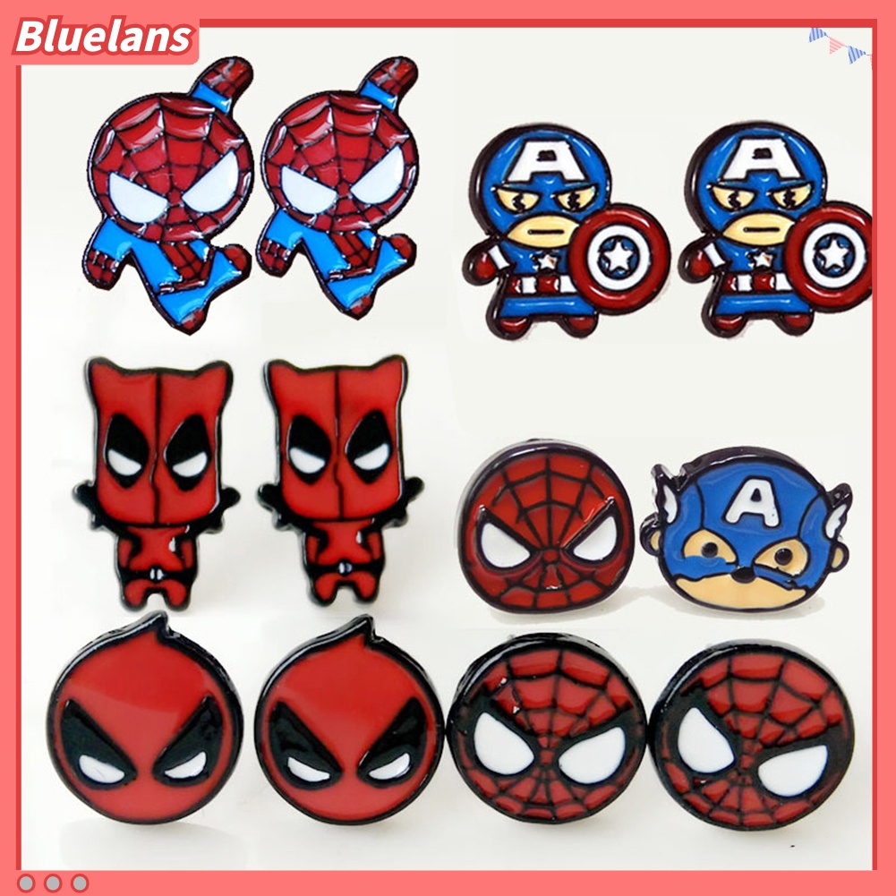 Anting Stud Enamel Desain Kartun Spiderman Deadpool Captain America