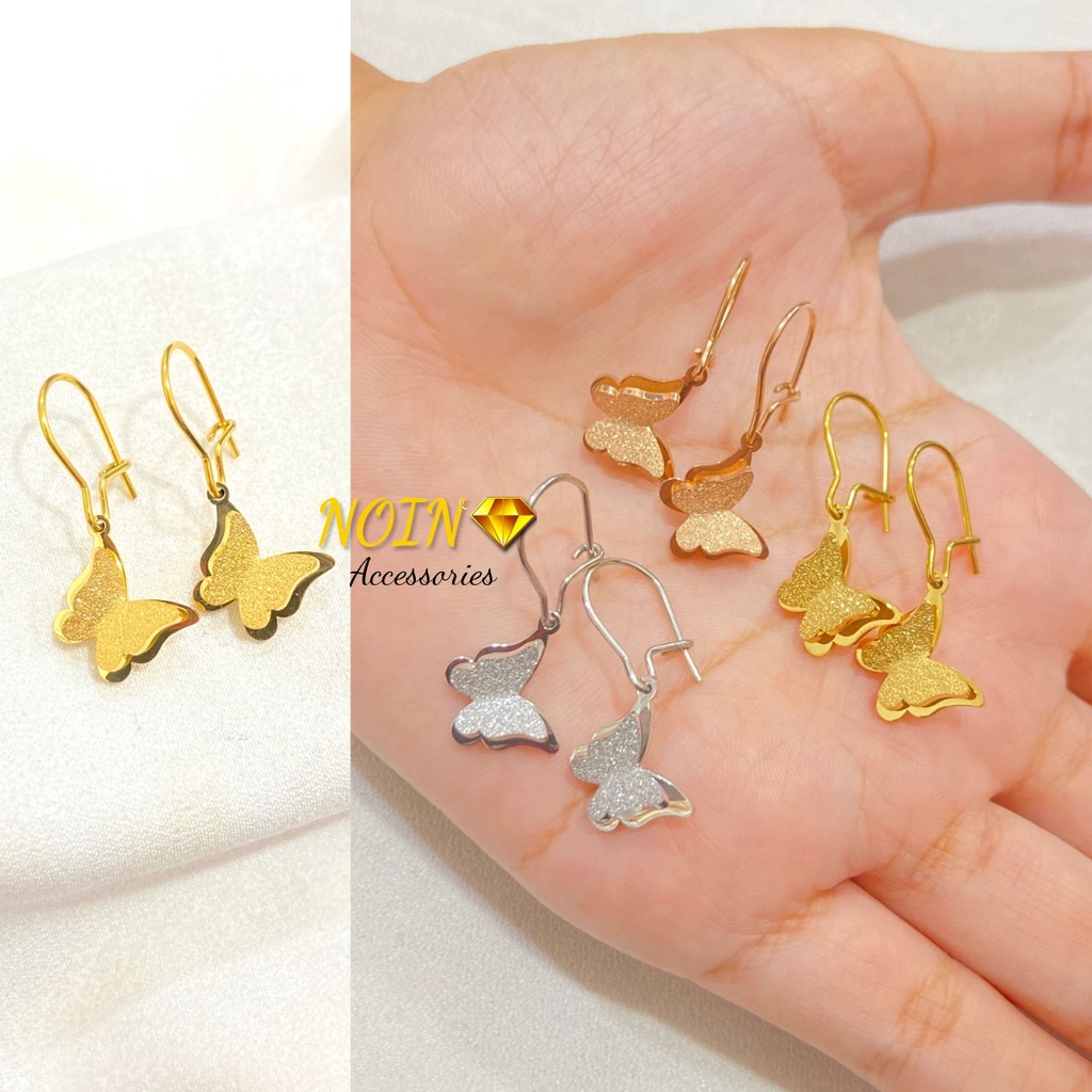 Anting Korea Wanita Titanium Anti Karat Kupu Kupu Earing Aksesoris Fashion Murah